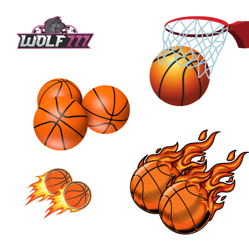 Basketball entering hoop with scattered balls representing basketball betting on Wolf777